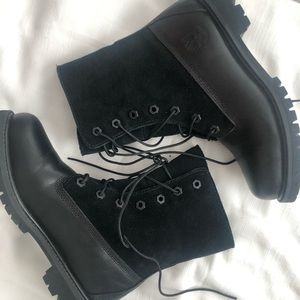Timberland Black Dual Tone Lace Up Combat Boots